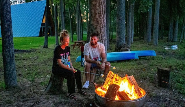 Lofted A-Frame Cabin with Direct Lake Access and Equipped Deck in Michigan in Au Gres