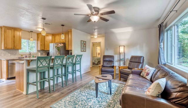 Single-level, dog-friendly home w/private fenced-in yard & easy beach access