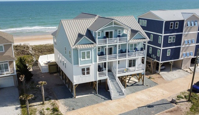 Spacious 9-bedroom oceanfront retreat in North Topsail Beach, perfect for 25 guests.